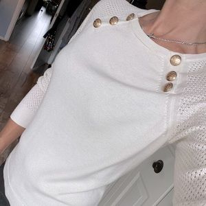 Elegant Ivory Sweater with Gold Button Detail